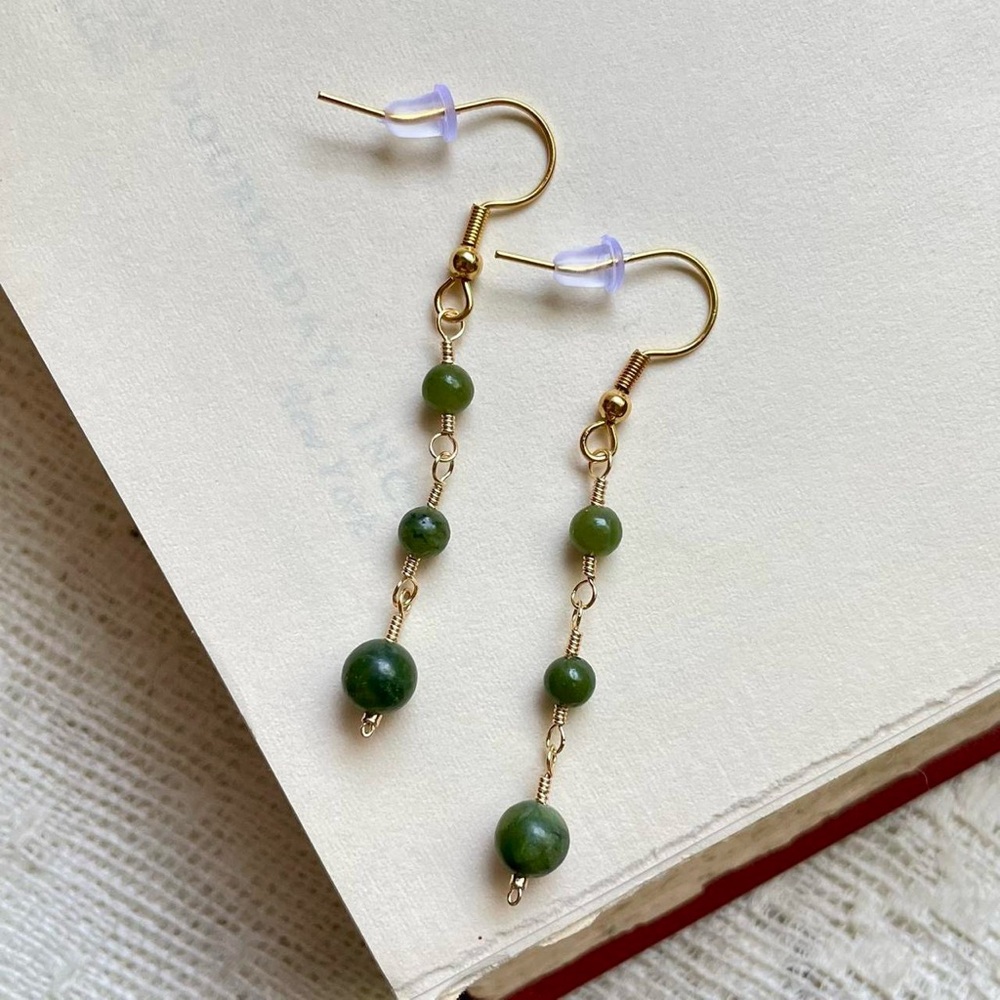 Handmade dainty boho jade dangle earrings
